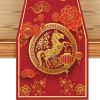 Chinese New Year Table Runner, 2026 Horse Theme Red Gold Linen Table Decoration for Spring Festival Home Party