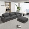 128" Sectional Sofa Cloud Sofa Chenille Upholstered Sofa Couch with Movable Ottoman, Comfortable Seat Cushions