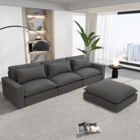 128" Sectional Sofa Cloud Sofa Chenille Upholstered Sofa Couch with Movable Ottoman, Comfortable Seat Cushions