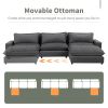 128" Sectional Sofa Cloud Sofa Chenille Upholstered Sofa Couch with Movable Ottoman, Comfortable Seat Cushions