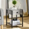 Industrial End Table with Storage Shelf, Accent Side Table with Drawer for Living Room, or Bedroom, Grey