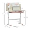 Children's Study Desk, Height Adjustable Writing Table with Tilt Desktop, Drawer & Storage, for School & Homework, Pink