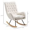Mid-Century Fabric Rocking Chair Sofa Armchair Tufted Rocker Wingback Accent Chair with Rubber Wood Base for Home Studio, Cream White