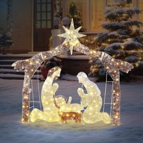 6ft 190LED Nativity Scene Brown Roof Christmas Lights, 30V 3.6W, Festive Home Decoration, Easy to Maintain, Create a Warm Holiday Atmosphere (Color: Brown)